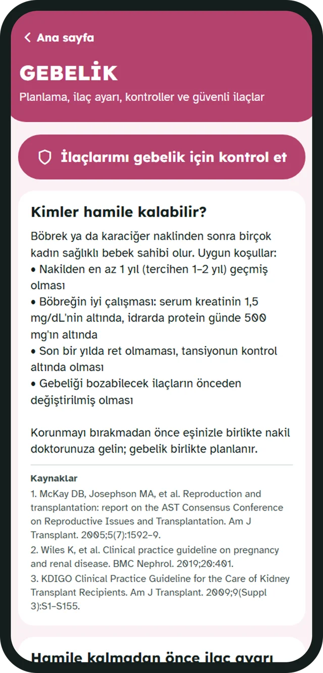 Gebelik bölümü ekranı