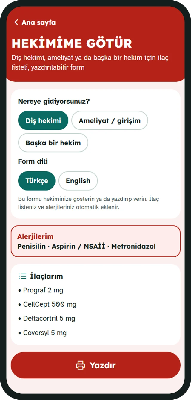 Hekime götür formu ekranı